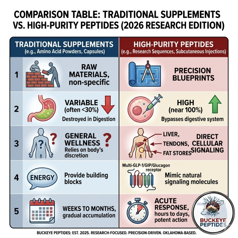buckeye peptides- traditional supplements vs peptides