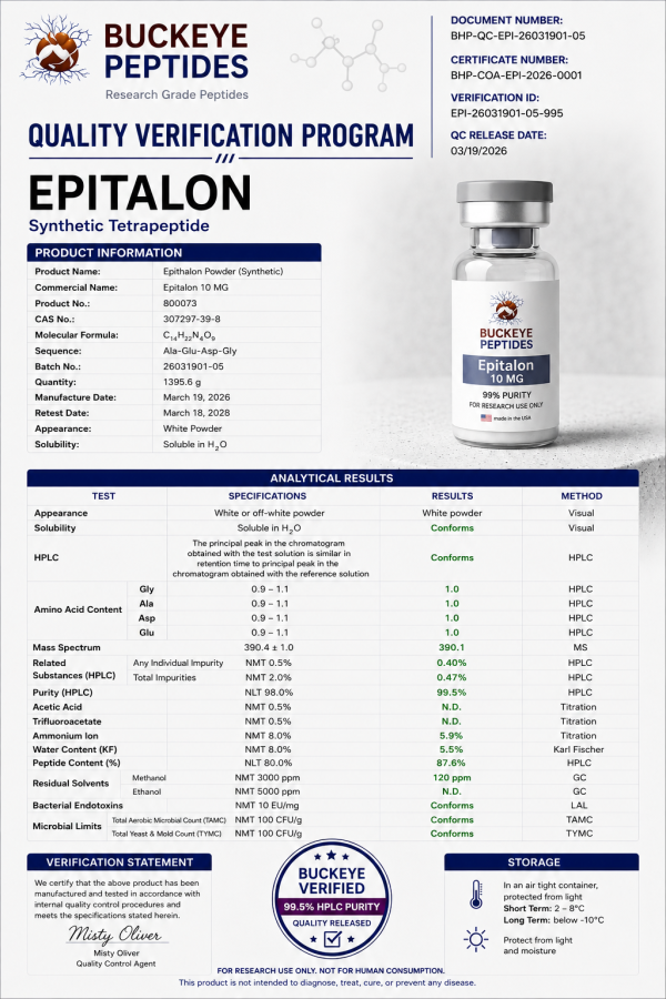 Buckeye peptides epitalon (10mg) qvp Buckeye peptides epitalon (10mg) qvp