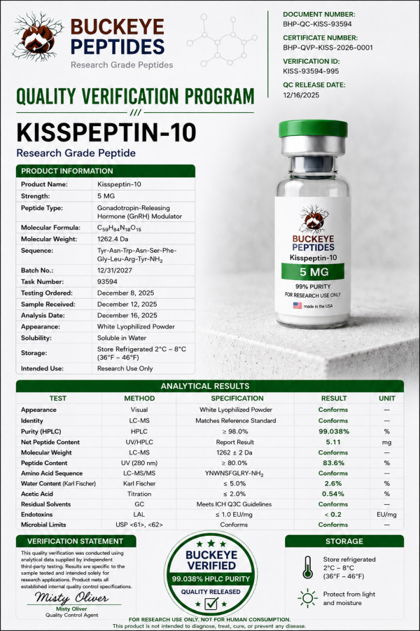 Buckeye peptides kisspeptin 10 (5mg) qvp
